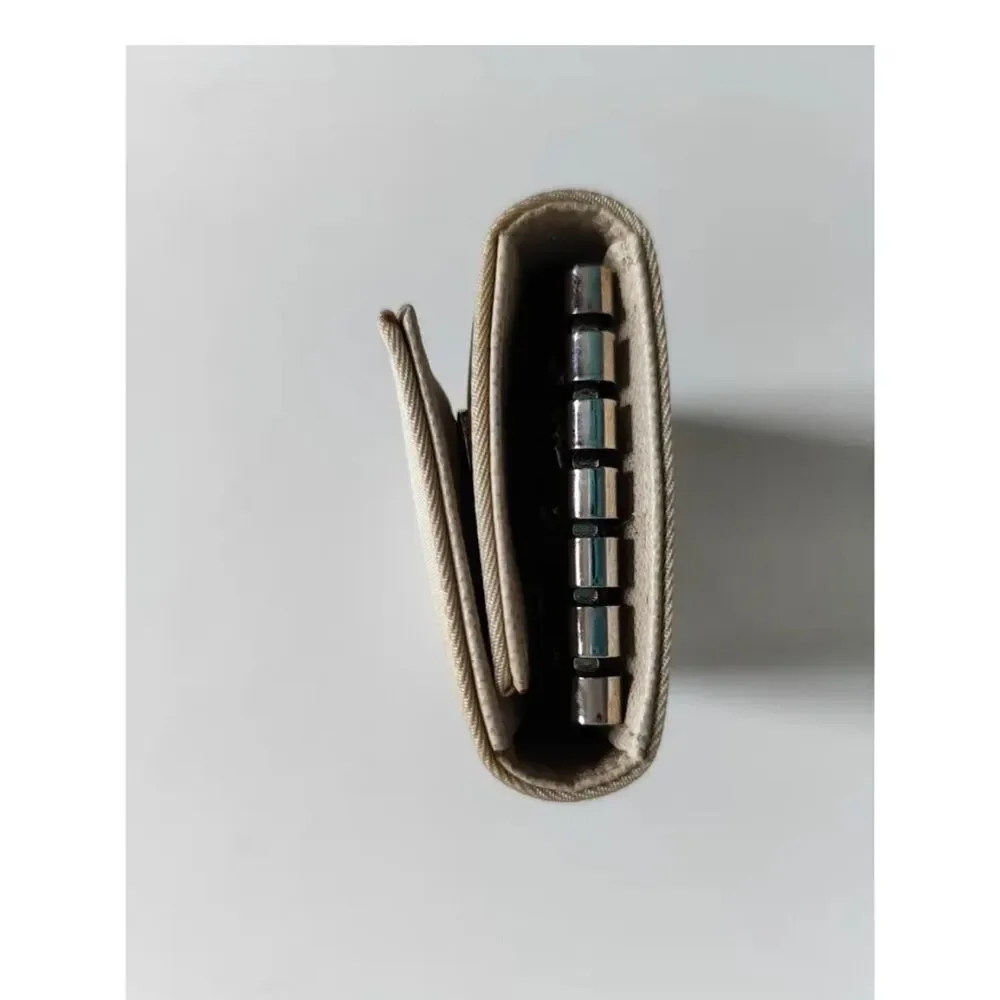 Prada  Beige Cloth Gold Triangular Logo Card Holder